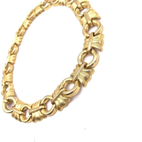Chunky Link Brushed Textured Finish Choker Necklace Gold Tone 17 Inch - Picture 2 of 6
